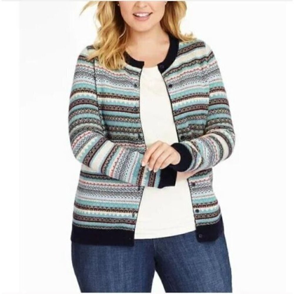 Talbots Cardigan Sweater Womens XL Nordic Fair Isle Button Up Lambswool